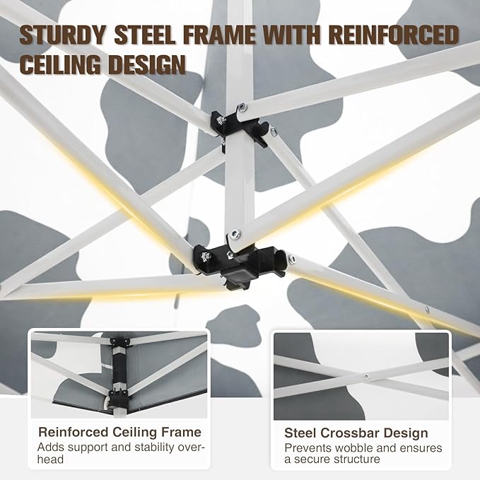 EAGLE PEAK 5x5 Pop Up Canopy Tent Instant Outdoor Canopy Easy Set-up Straight Leg Folding Shelter, Cow Print