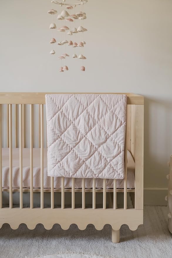 Pehr Crib Sheet, Pin Dot Peony | Breathable Brushed Organic Cotton for Soft Sleep | Snug Fit | Reusable Fabric Bag Packaging | Standard Crib Mattresses up to 52”L x 28”W x 8”H