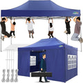 COBIZI 10x15 Pop up Canopy Tent 10x15 Canopy with 4 Sidewalls Waterproof Heavy Duty Commercial Canopy Tent for Parties Outdoor Tent Garden Gazebo Tent, Carry Bag(10x15ft, Dark Blue)