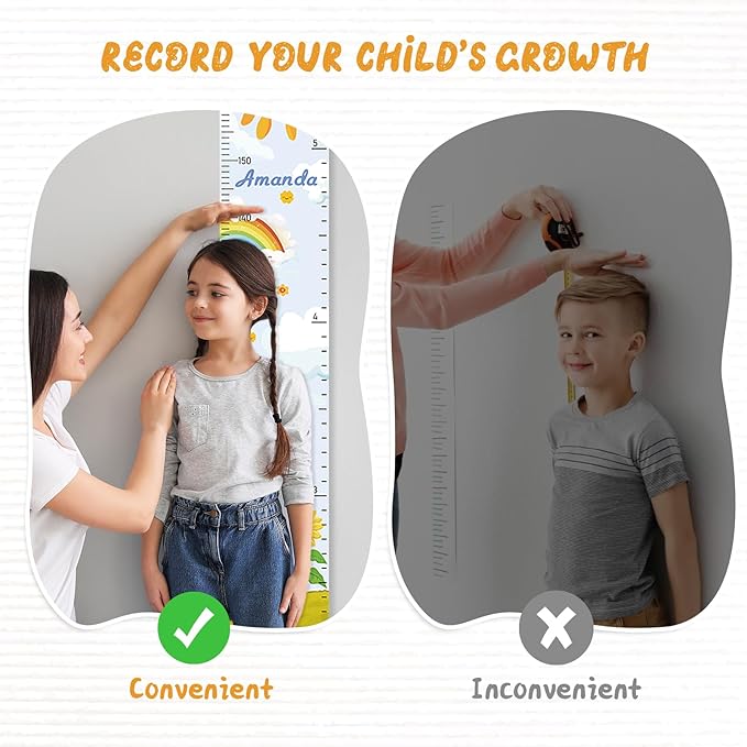 Personalized Name Growth Chart Wall Decor for Kids – Canvas Removable Height Chart Measuring Ruler 59" x 7.9" (Sun Sunflower)