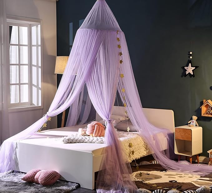 Princess Bed Canopy for Girls and Kids Hanging Mosquito Net for Baby Crib Nook Castle Game Tent Nursery Play Room Decor(Purple)
