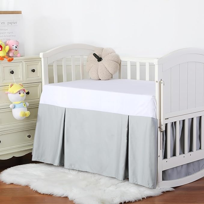 Crib Skirt Dust Ruffle, 100% Egyptian Cotton 400 Thread Count Soft Breathable Crib Bedding Skirt for Baby, Boys and Girls, 52"X28" with 14" Crib Bed Skirt Fading Resistant (Grey Solid)