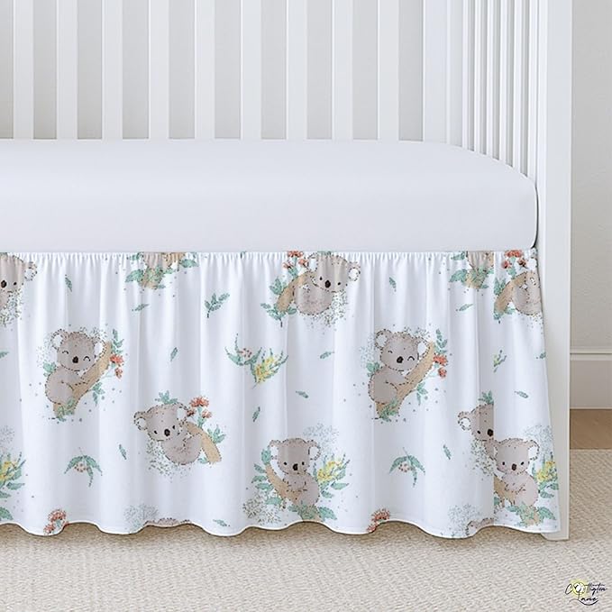 Cottington Lane Crib Skirt Dust Ruffle, 100% Natural Cotton, Soft, Durable Nursery Crib Toddler Bedding Skirt for Baby Girls or Boys, Fits Standard Cribs 28" x 52" with 14" Drop, Koala Cuddles