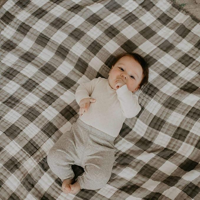 Parker Baby Muslin Blanket | 100% Soft Cotton Toddler Quilt & Baby Muslin Swaddle | Gender Neutral Design 47" x 47" Blanket