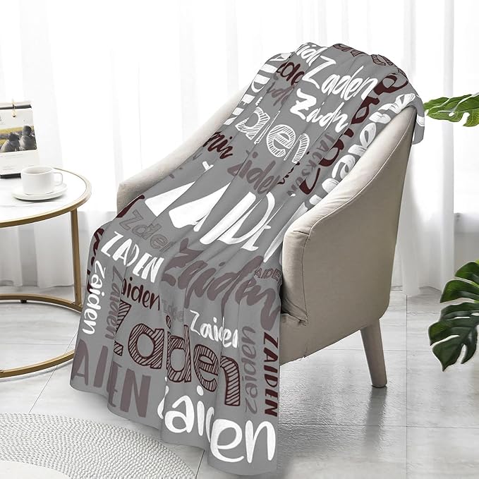 Dr.TOUGH Personalized Blankets with Name Customized Baby Blankets for Girls Boys Adults Monogrammed Blankets and Throws Christmas Birthday Mothers Fathers Valentines Day Gift (Grey, 40''×50'')