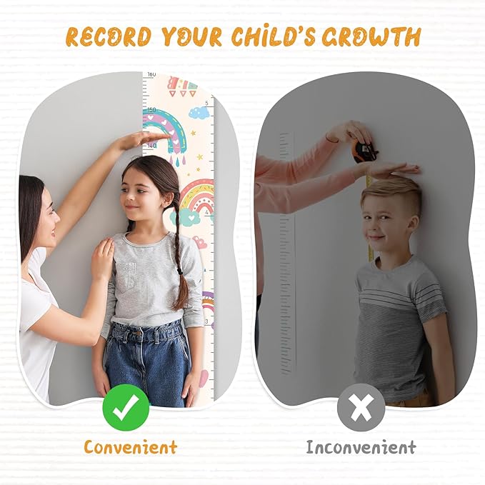 Personalized Name Kids Growth Chart, Watercolor Animal Canvas Baby Height Growth Chart Wall Decor for Baby Kids Toddlers (Rainbows)