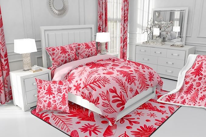 Feelyou Christmas Kids Comforter Set Queen Size Snowflake Candy Bedding Set Xmas Tree Duvet Quilt for Kids Boys Girls Bedroom Pine Tree Decor Microfiber Ultra Soft Breathable