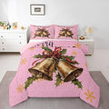 Erosebridal Merry Xmas Kids Comforter Sets Christmas Bell Toddler Bedding Sets for Girls Happy New Year Theme Down Comforter for Boys Teens Snowflake Quilt Set,Pink