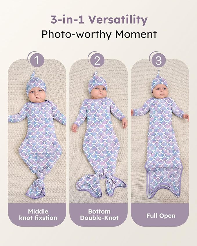 Yoofoss Baby Knotted Gowns 0-3 Months, Newborn Sleepers Hospital Coming Home Outfit for Photograph, Soft Breathable Comfort