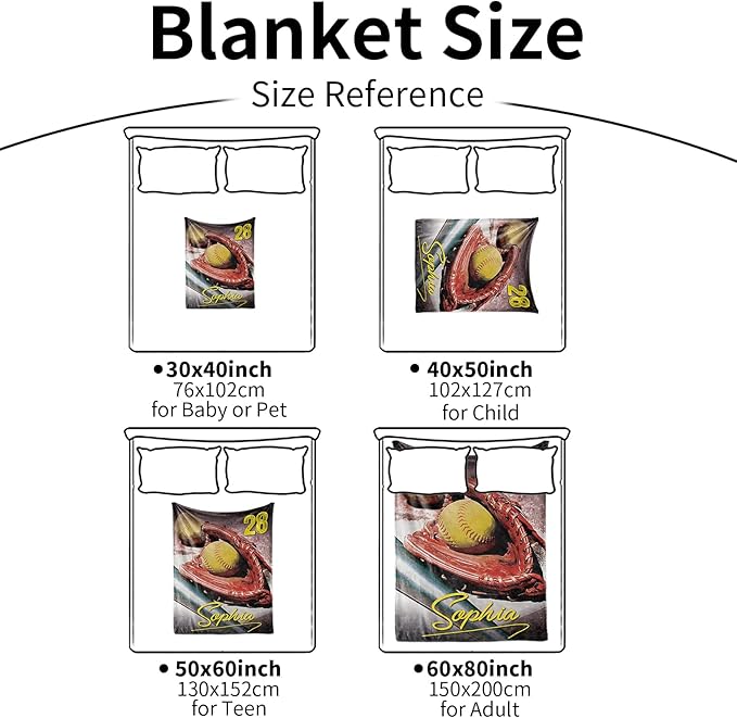 Baby Kids Personalized Baseball Blanket - Custom Name and Number - Soft Warm and Fluffy Flannel Fabric Gift for Sports Lovers 30x40inch