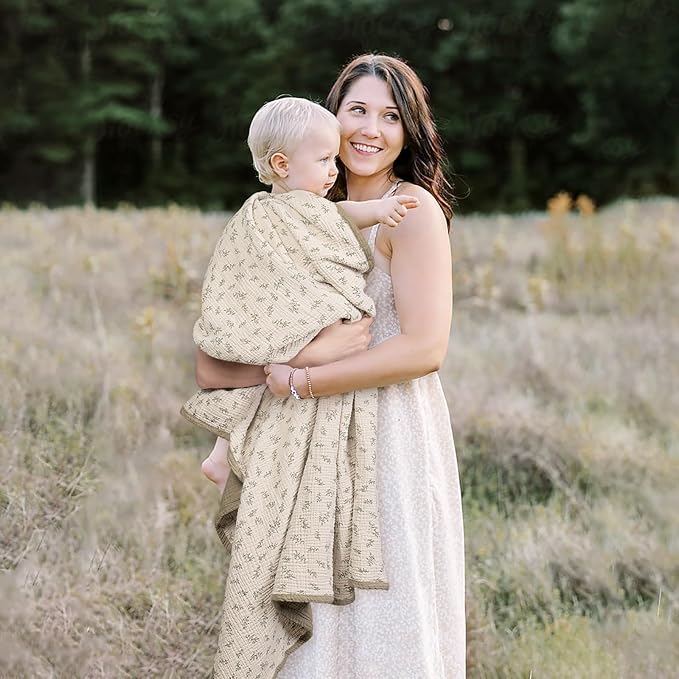 lulumoon Muslin Quilt Blanket, Crib Blanket for Baby and Toddler,47x47 Inches(Olive Tree)