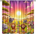West Animal Curtains Kids Boys Girls Window Treatment Africa Cartoon Animals Lion Elephant Giraffe for Nursery Baby Bedroom Playroom Decor Window Drapes 84" W X 84" L
