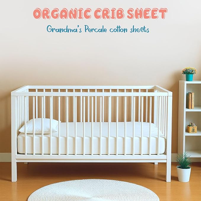 Threadmill Organic Baby Crib Sheets for Boys & Girls | 100% Organic Cotton Fitted Crib Sheet for Standard Crib Mattress | 2 Pack Unisex Cozy Toddler Sheets, Machine Washable | White