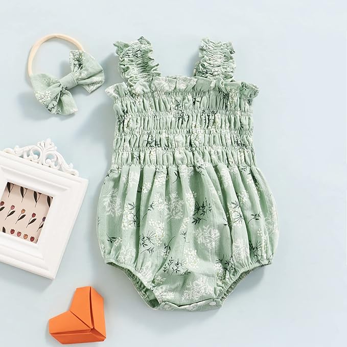 Meihuida Newborn Baby Girl Sleeveless Rompers Summer Clothes Cotton Bodysuit with Headband