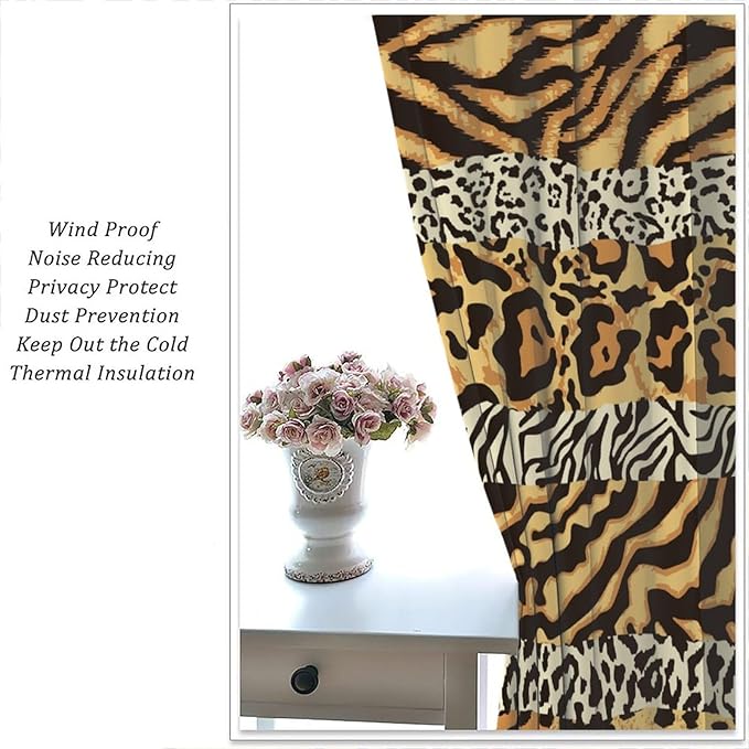Leopard Print Blackout Curtains, Wild Animals Print African Tropical Skins Window Treatments for Bedroom Living Room 42" W X 45" L