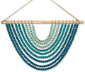 Boho Ombre Wood Bead Wall Hanging, Handmade Unique Giant Art Decor for Bedroom, Nursery, Living Room, or Entryway (Curve Coastal Blue Gradient, 24 Inches)