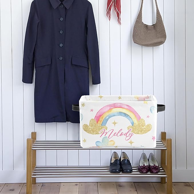 Deven Rainbow Clouds Personalized Large Storage Baskets for Organizing Shelves with Handle,Closet Decorative Storage Bins for Bathroom,Nursery,Home