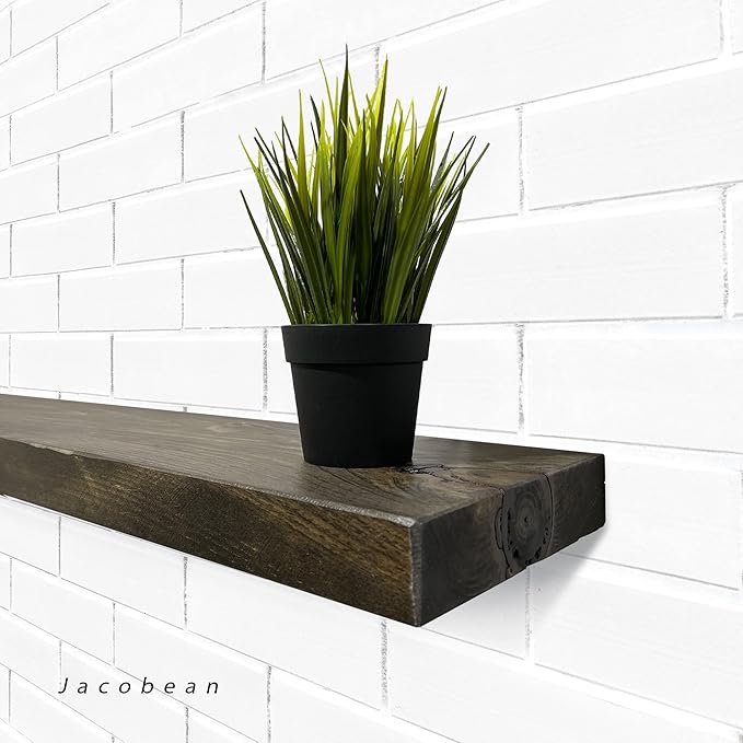 URBANDI, Rustic Floating Shelves, Set of 2, Hidden Bracket, Solid Wood, Heavy Duty, Wall Mounted Shelves, (Dark Brown, 36Wx6D)