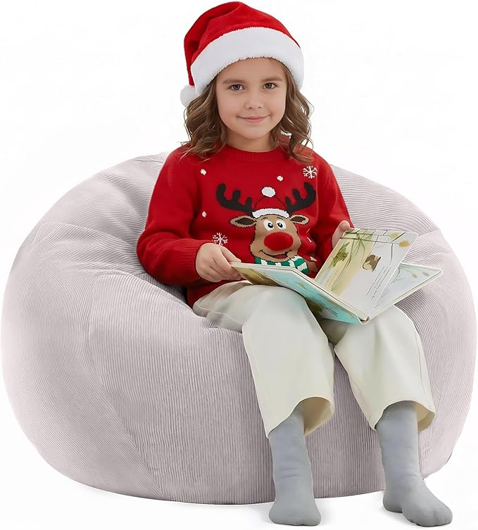 Nobildonna 3 ft Bean Bag Chair Cover (No Filler) 35"×43" Large Stuffed Animal Storage Bean Bag Washable Big Beanbag Chair Cover Premium Corduroy Bean Bag Cover for Adults,Kids,Light Grey 300L