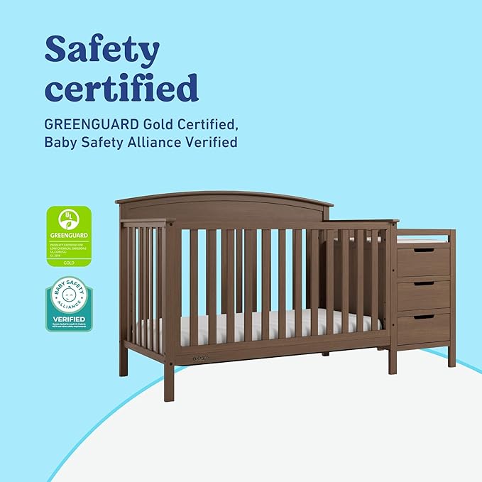 Graco Benton 4-in-1 Convertible Crib and Changer (Hazelnut) – GREENGUARD Gold Certified, Crib & Changing Table Combo, Water-Resistant Changing Pad, Converts to Toddler Bed, Daybed and Full-Size Bed