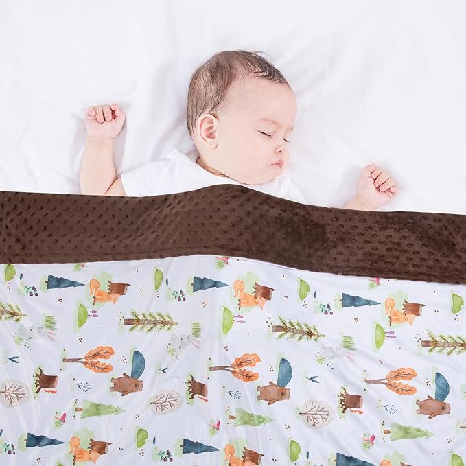 Baby Blanket for Boys Girls Soft Minky with Double Layer Dotted Backing, Primary Forest Printed 30 x 40 Inch Receiving Blanket (Forest Bear)