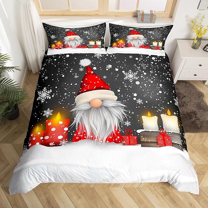 Kids Grey Christmas Bedding Set Toddler Size Xmas Dwarf Duvet Cover for Boys Girls Teens Bedroom Decor Snowflake Comforter Cover Breathable Soft Microfiber Women Men Holiday With 1 Pillow Case