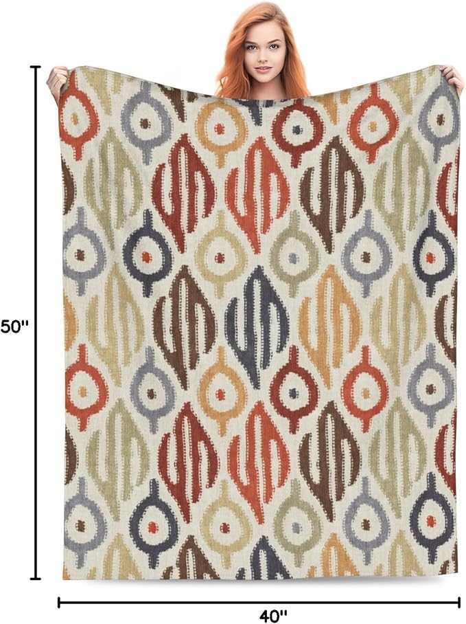 Boho Blanket for Women Kids Adults Flannel Decor Soft Ethnic Pattern Throw Blankets for Couch Travel Nap 50x40 Inches