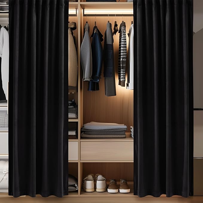 StangH Black Velvet Curtain for Sliding Door Covering Back Tab Blackout Thermal Insulated Doorway Curtain Luxury Home Decoration for Living Dining Room Bedroom Closet, W62 x L80, 1 Panel