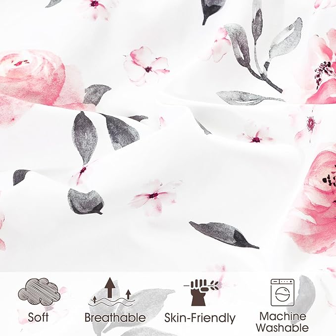 PHF Soft Crib Sheet Fitted, 2 Pack Baby Sheets for Girls, 28x52x9in Fits Standard Crib and Toddler Mattresses, Silky Comfy Breathable Polyester Baby Mattress Sheets, Pink Floral