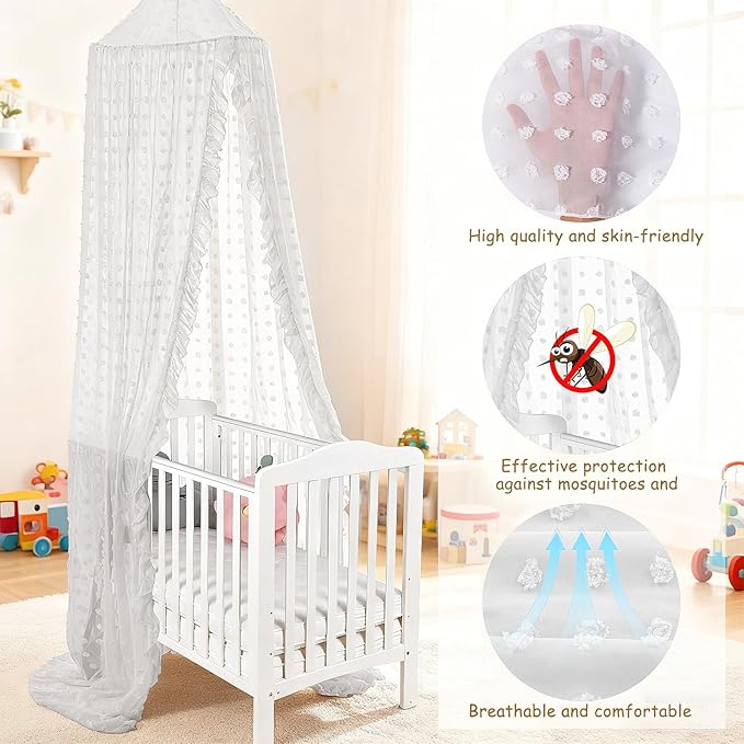 Bed Canopy for Girls - Princess Bed Canopy - Crib Canopy for Boys and Girls Bedroom Decor, Suitable for Use in Cribs Canopy Bed Curtains (White)