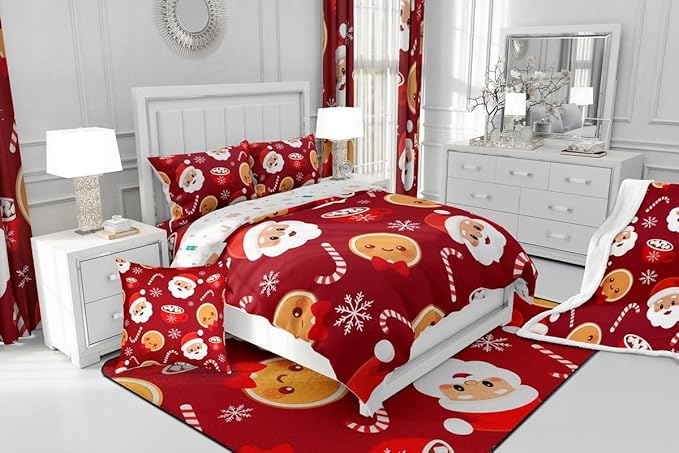 Feelyou Merry Christmas Comforter Set Twin Size Santa Claus Bedding Set for Kids Boys Girls Gingerbread Man Duvet Quilt Snowflake Bedroom Decor Microfiber 2 Pcs with 1 Pillow Cases