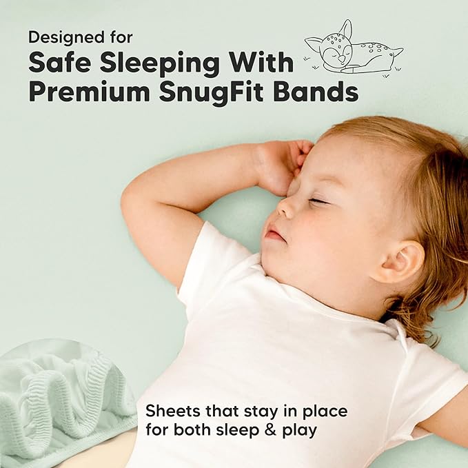 Pack and Play Sheets Fitted - 2-Pack Mini Crib Sheets for Pack N Play Mattress 38x26, Soft & Cozy, Neutral Toddler Playard Bedding, Snug Fitted Mini Baby Crib Mattress Cover Boy, Girl (Aloe)