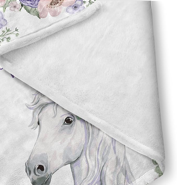Custom Crib Bedding Set - Horse Design Personalized Name Baby Nursery Bedding 3 Pcs Set - Chic Soft Blanket, Sheet, Pillowcase for Newborns Boys Girls Gifts Color09
