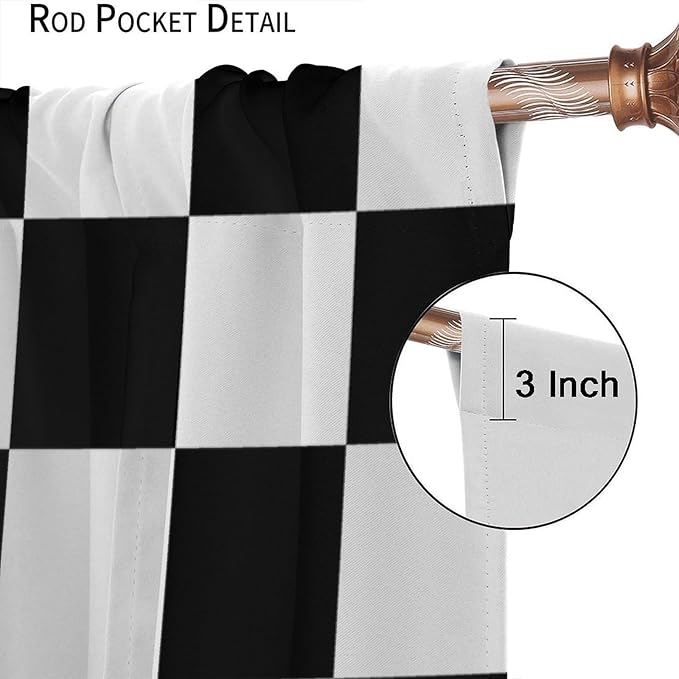 Black Checkered Curtains,70s Vintage Twisted Checkered Window Drapes Colorful Groovy Trendy Wavy Hippie Grid Print Window Treatments for Kids Boy Bedroom Living Room 55" W X 63" L