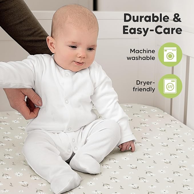 KeaBabies 2-Pack Organic Crib Sheets for Boys, Girls - 52x28 Fitted Crib Mattress Sheet Neutral, Breathable Jersey Cotton Cover for Baby Bed, Toddler Mattress, Soft & Cute Prints (Daisies)