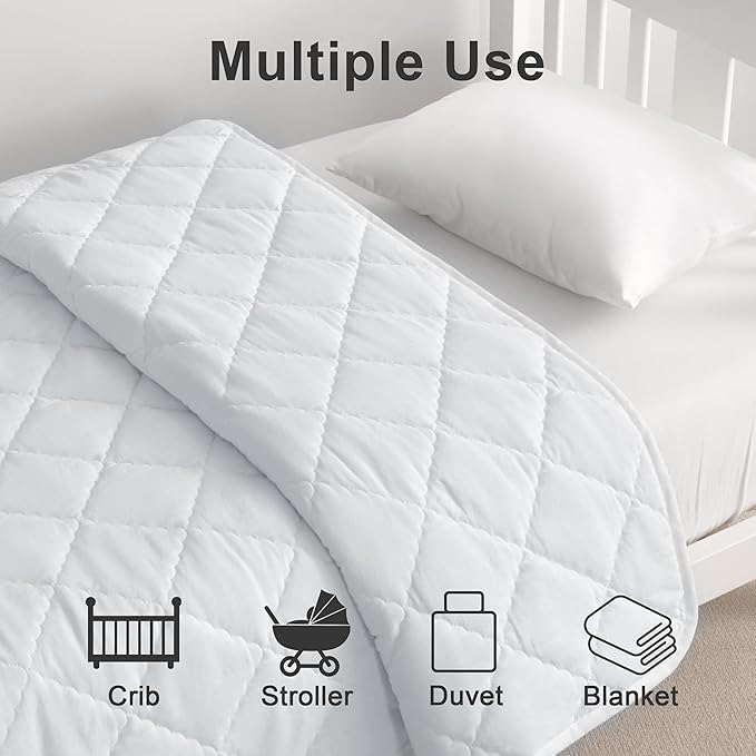 BEDSUM 100% Brushed Microfiber Down Alternative Toddler Comforter, Ultra Soft Lightweight and Warm Breathable Crib Quilted Blanket for Nursery Stroller Bed, 43x60 Inches, White