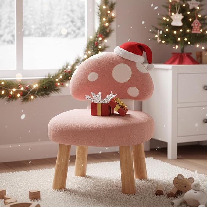 Pink Kids Chairs Toddler Chair Comfy Chenille Toddler Couch Sofa, Armless Boys Girls Desk Chairs, Upholstered Muchroom Kid Reading Chairs, Girls Desk Chair for Bedoom/Playroom/Gifts, Pink