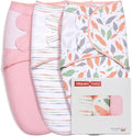 GLLQUEN BABY Swaddle Blankets for Baby Girls, 3-6 Months, Orange Pink Feather & Wave Point, 3 Pack Wrap Set, Newborn Adjustable Swaddles Sleep Sack, (Medium/Large)
