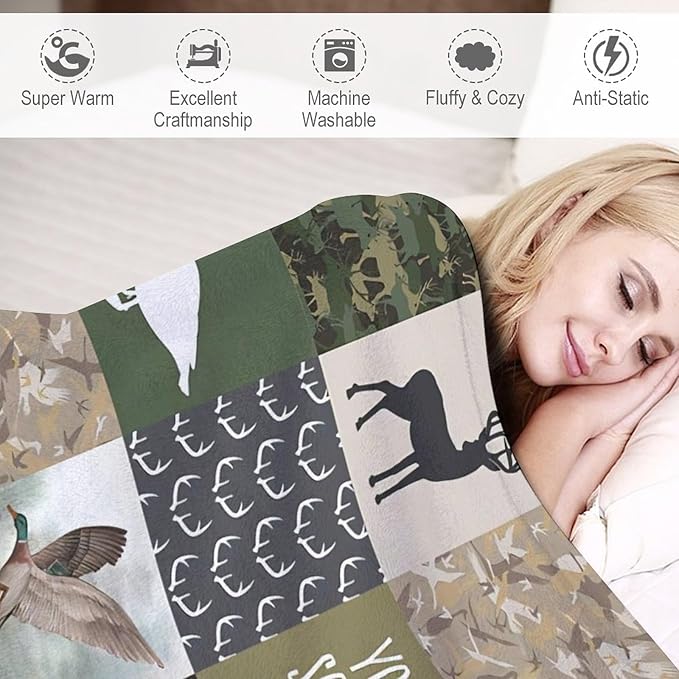 Hunting Blanket for Women Men Adults - Deer Duck Throw Blanket - Gifts for Hunting Lovers - Soft Warm Cozy Fleece Blanket for Couch Sofa Bed 50"x60"