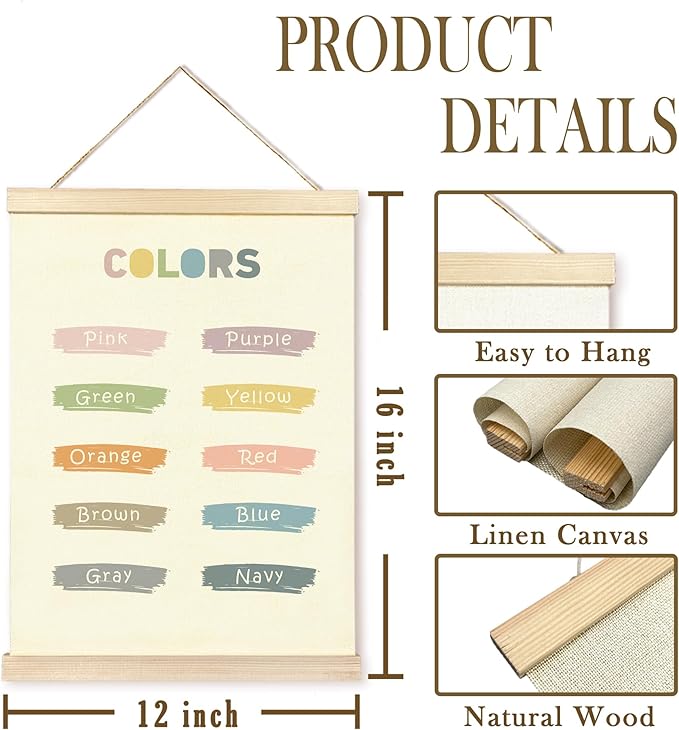 CGBHW Boho Educational Poster Hanger Frame Set of 2, Color Count to 100 Number Learning Posters Wall Art Hanging Decor for Classroom Nursery Kids Room Playroom Preschool，12x16Inch
