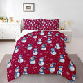jejeloiu Kids Cute Winter Snowman Comforter Set King Size Red Christmas Theme Bedding Set for Boys Girls Teens Xmas Snowflake Happy New Year Duvet Quilt Room Decor