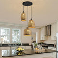 Rattan Pendant Lights,3-Light Wicker Coastal Chandelier Hand-Woven Boho Hanging Light,Kitchen Island Farmhouse Dining Room Living Room