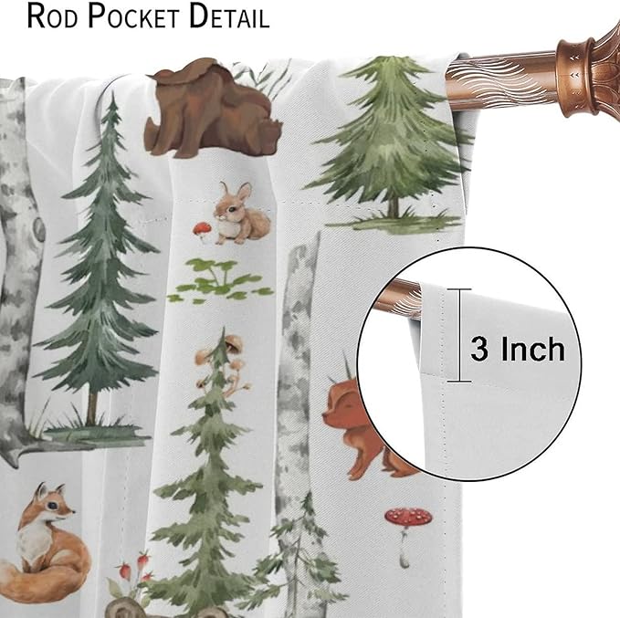 Animal Kids Curtains, Woodland Squirrel Rabbit Bear Animal Friends Forest Curtains for Boys and Girls Bedroom Living Room Kitchen 84x84in