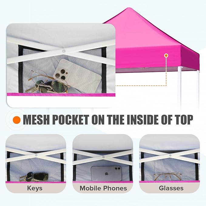 EAGLE PEAK 5x5 Pop Up Canopy Tent Instant Outdoor Canopy Easy Set-up Straight Leg Folding Shelter, Pink