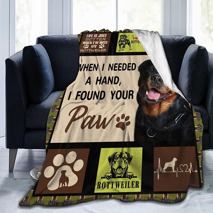 Rottweiler Blanket Rottweiler Gifts Throw Blanket Super Soft Flannel Fluffy Plush Cozy Fuzzy Fleece Stuff Animals Blanket Decor for Dog Lover Woman Girl Kids Adults Man for Bed Sofa Couch 50"X60"