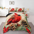 jejeloiu Kids Red Cardinal Comforter Set Twin Size Christmas Theme Bedding Set for Boys Girls Teens Xmas Birds Winter Rustic Wood Plank Animal Duvet Quilt Room Decor