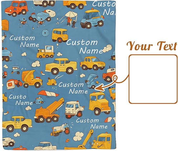 Custom Baby Blanket - Cartoon Cars Design Personalized Name Blanket, Soft Flannel Dot Infant Toddler Blanket for Boys, Customizable Nursery Bedding (30”x40)