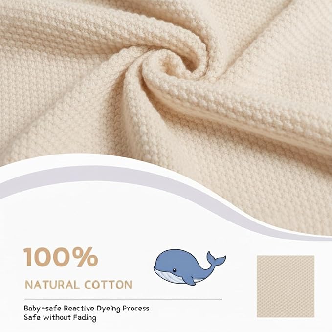 Cotton Baby Blanket with Ruffle Edge Soft Breathable Newborn Blanket for Boys & Girls, Lightweight Knit Throw for Crib, Stroller & Nursery Multiple Colors Available Beige 30x40
