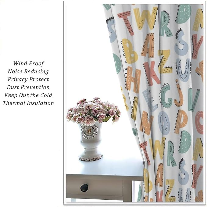 Kids Alphabet Letter Curtains Cute Funny Education Printed Curtain with Rod Pocket for Bedroom Living Room Home Decor Drapes Window Treatments 2 Panels Set 63" W X 72" L