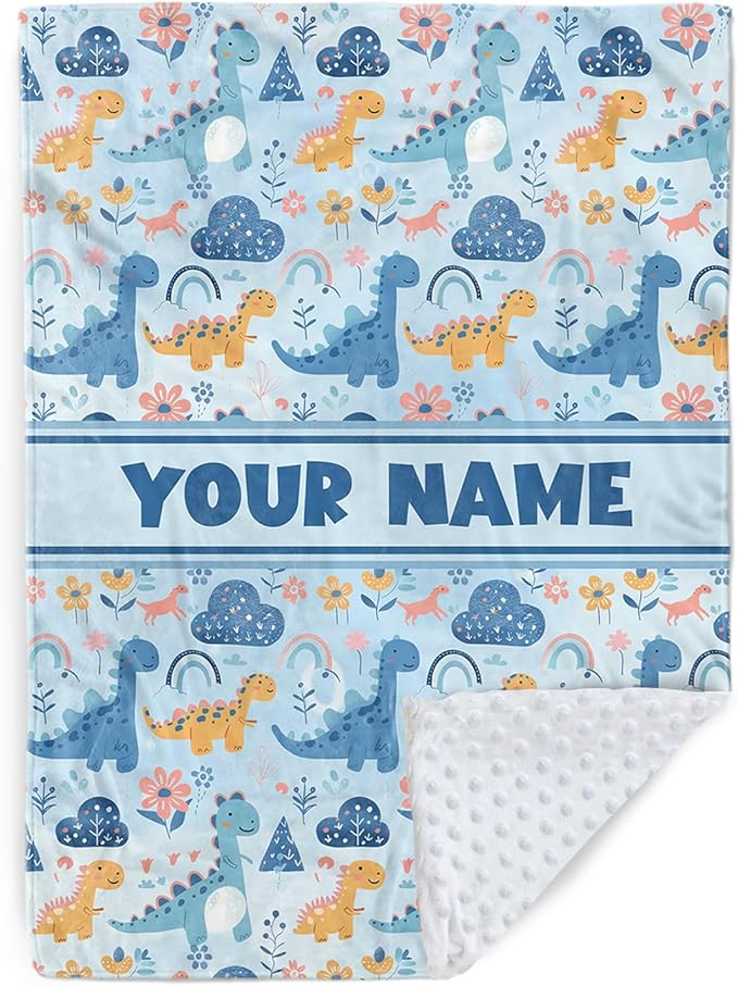 Personalized Baby Blankets for Boys Girls, Custom Baby Blanket with Name, Receiving Swaddle Blanket Suitable for Infants & Toddler, Nursery Newborn Baby Crib, Dino(30”x40)